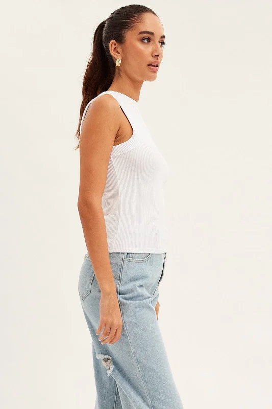 White Tank Top Sleeveless Crew Neck