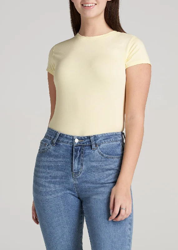 Women's SLIM-FIT Crewneck Cap Sleeve Tall Tee in Butter Yellow