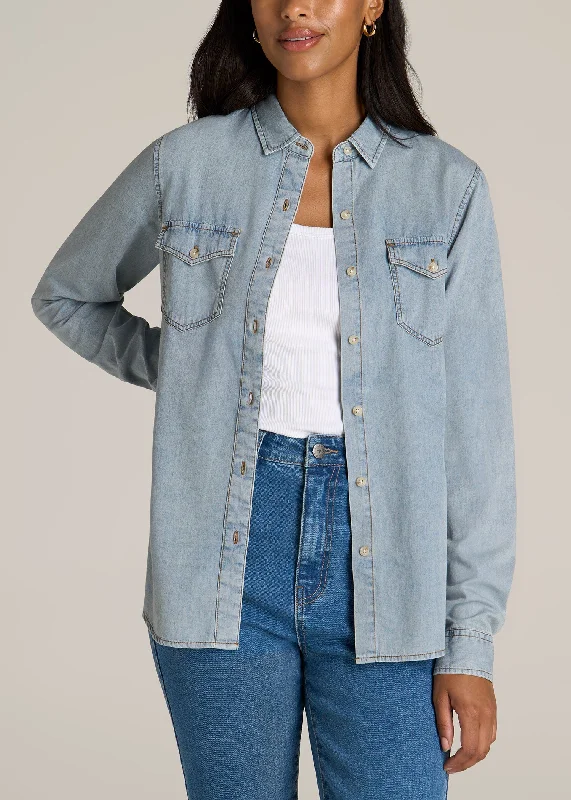 Women's Tall Denim Shirt in Light Blue