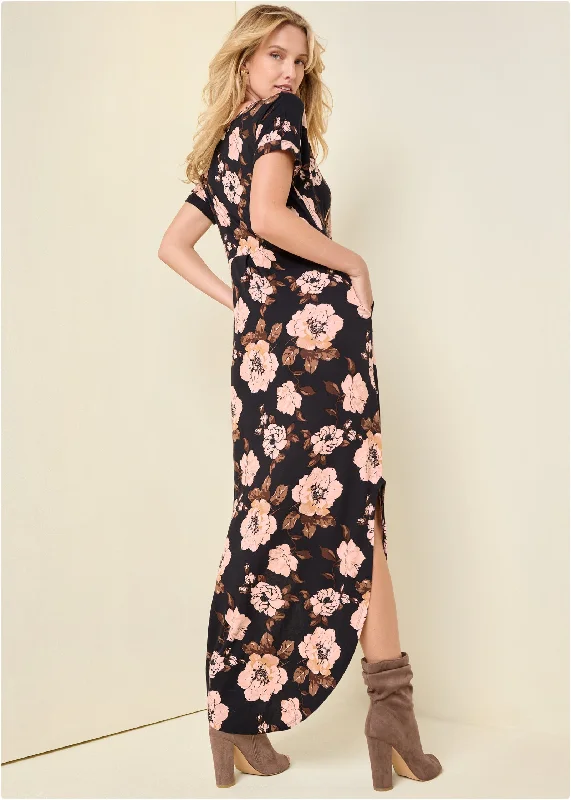 Casual T-shirt maxi dress - Black Multi