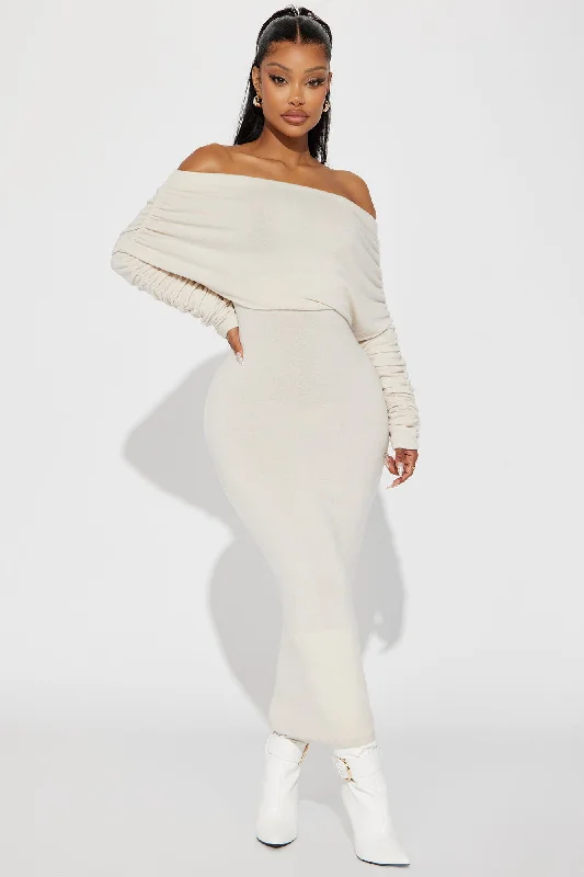 Yasmine Off Shoulder Sweater Maxi Dress - Cream