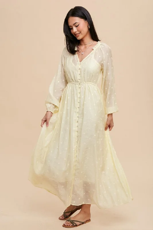 Yellow Embroidered Button Down Maxi Dress