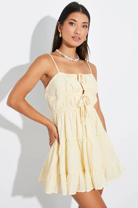 Yellow Fit And Flare Dress Strappy