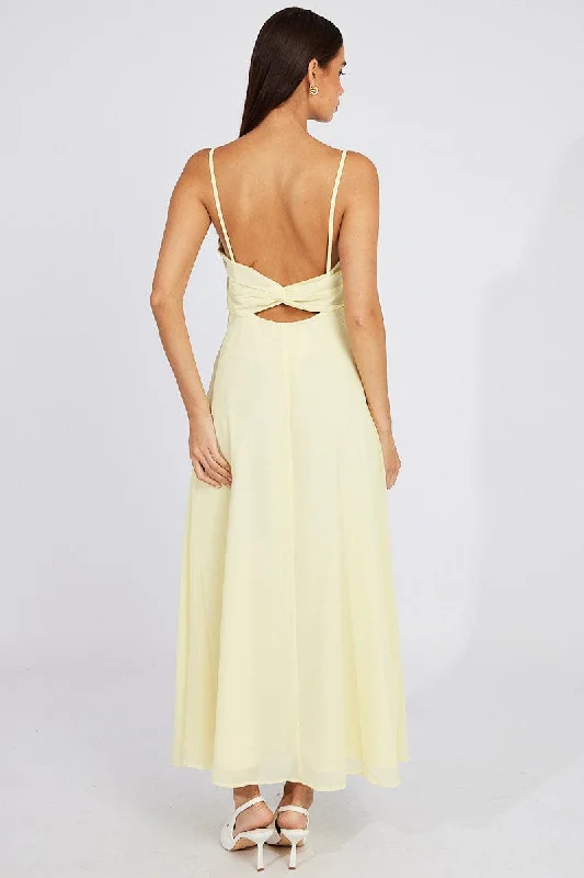 Yellow Maxi Dress Gathered Bust Strappy