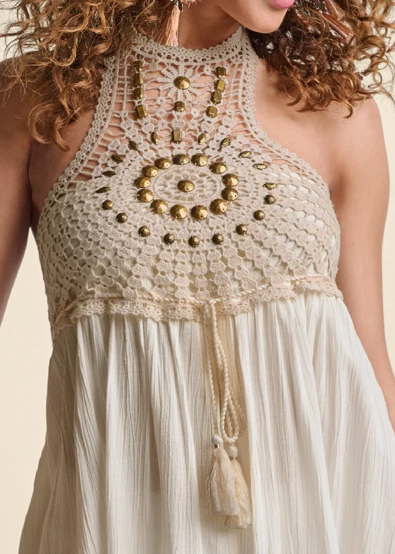 Crochet lace halter top - Off White Multi