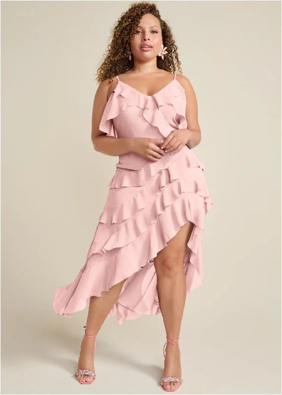 High-low ruffle maxi dress - Pink