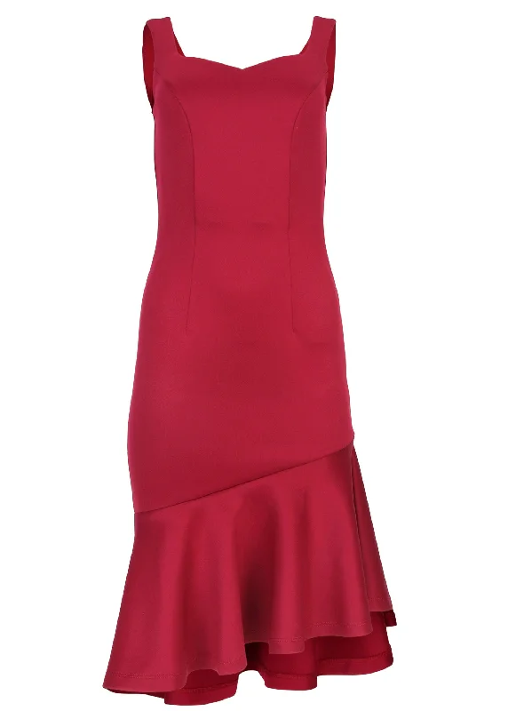 Ruffle trim detail dress - Red