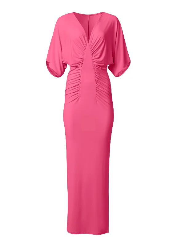 Drape sleeve maxi dress - Hot Pink