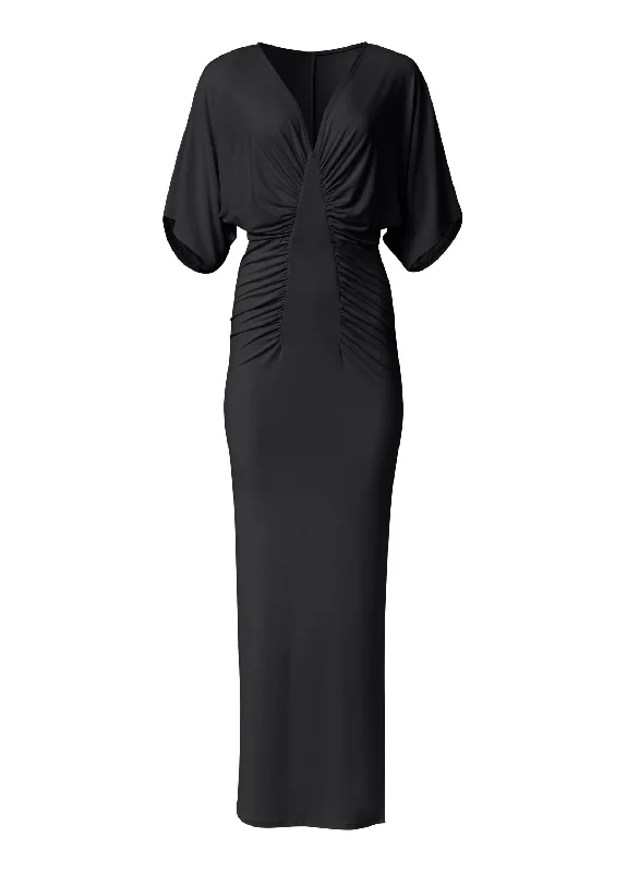 Drape sleeve maxi dress - Black