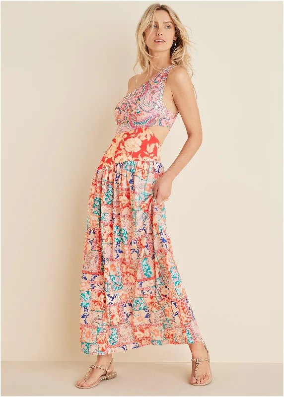 Linen cutout maxi dress - Triple Venetian Print