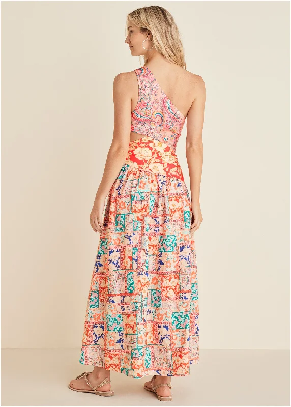 Linen cutout maxi dress - Triple Venetian Print