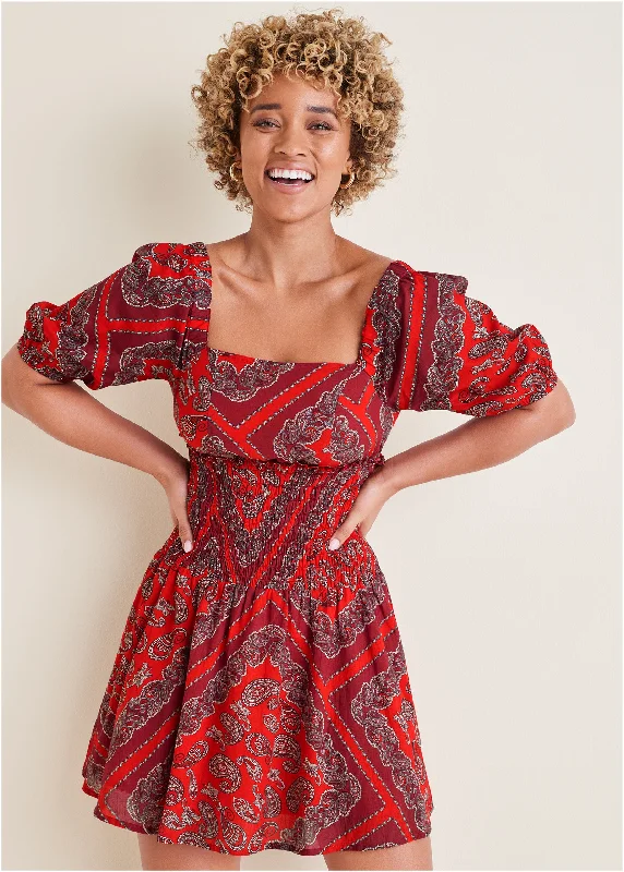 Cotton voile mini dress - Bandana Red