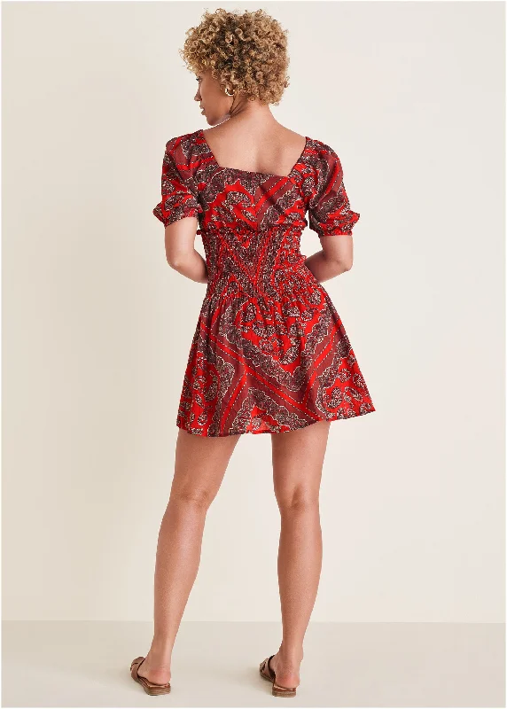 Cotton voile mini dress - Bandana Red