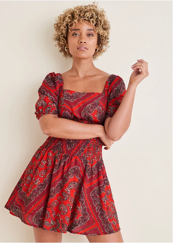 Cotton voile mini dress - Bandana Red