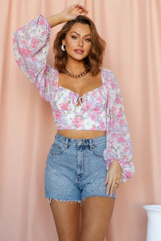 After School Crop Top Pink Print