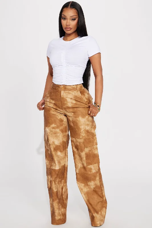 Alexa Washed Faux Leather Cargo Pant - Brown