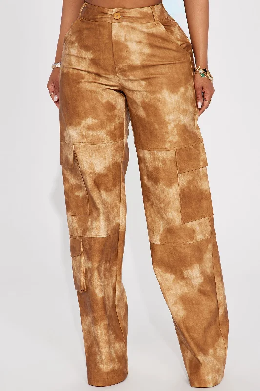 Alexa Washed Faux Leather Cargo Pant - Brown