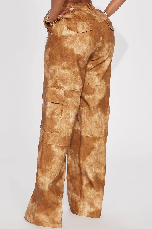 Alexa Washed Faux Leather Cargo Pant - Brown