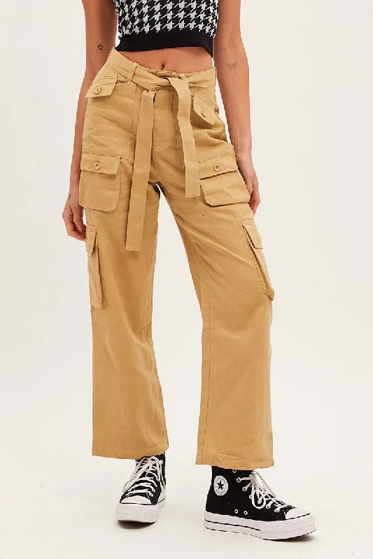 Beige Cargo Pants Relaxed Wide Leg