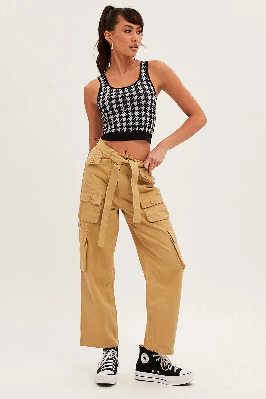 Beige Cargo Pants Relaxed Wide Leg