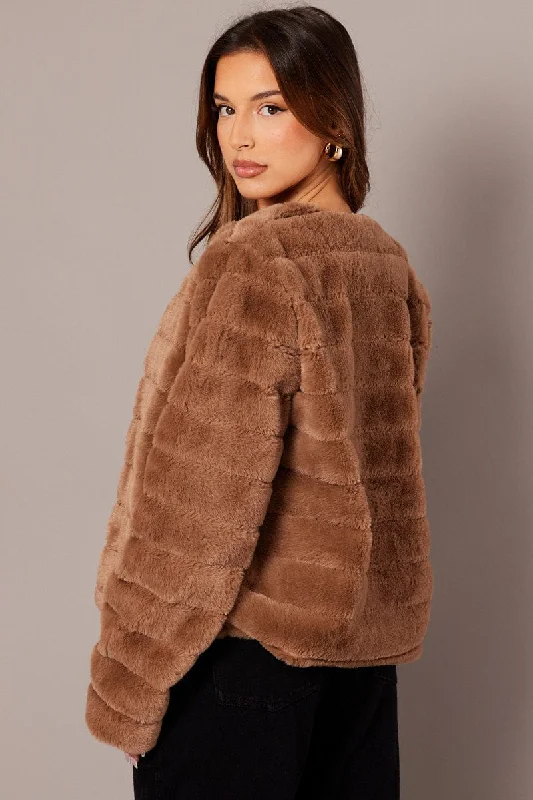 Beige Faux Fur Crop Jacket