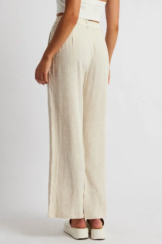 Beige Wide Leg Pant High Rise