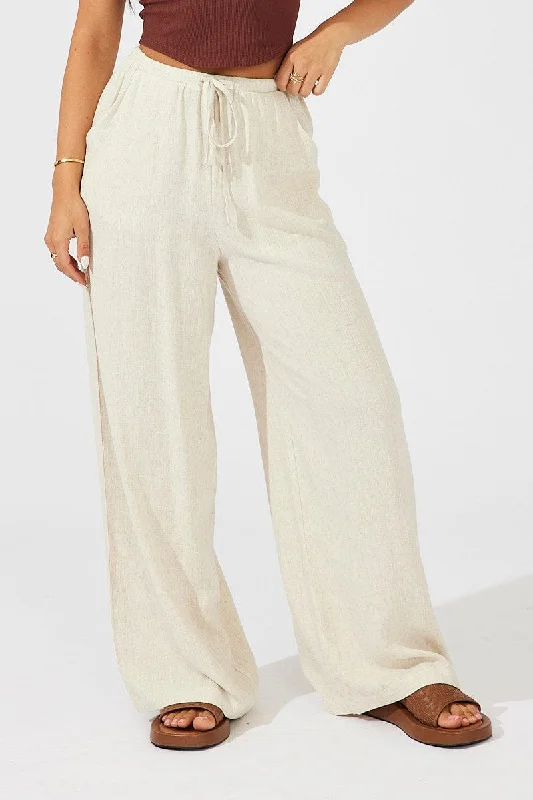 Beige Wide Leg Pants High Rise