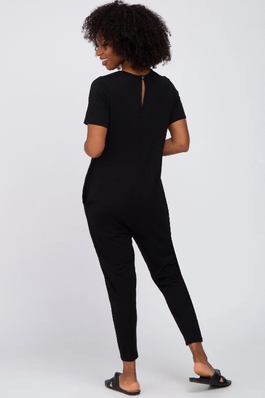 Black Basic Short Sleeve Jumpsuit