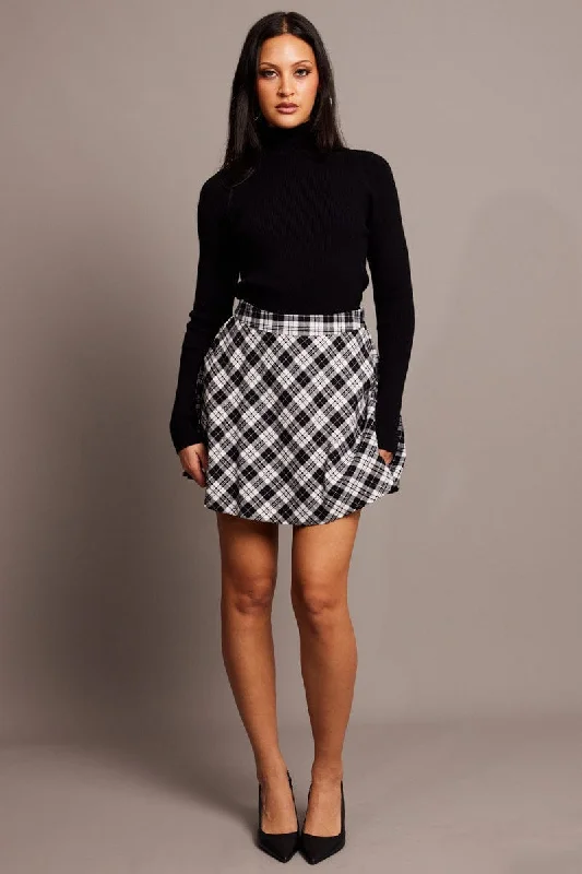 Black Check Skater Skirt Mini