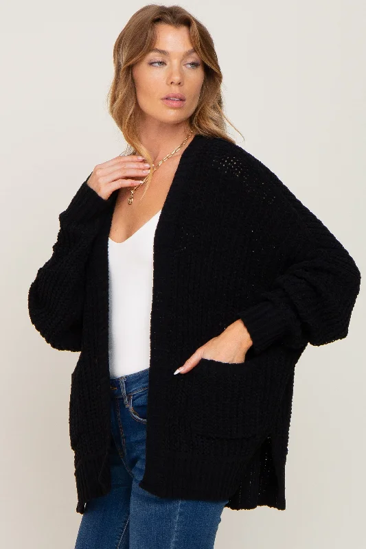 Black Chunky Knit Oversized Cardigan