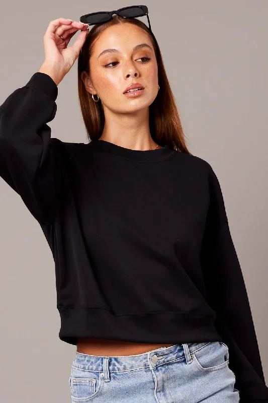 Black Crop Sweater Long Sleeve Oversized