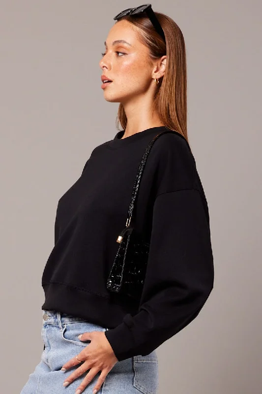 Black Crop Sweater Long Sleeve Oversized