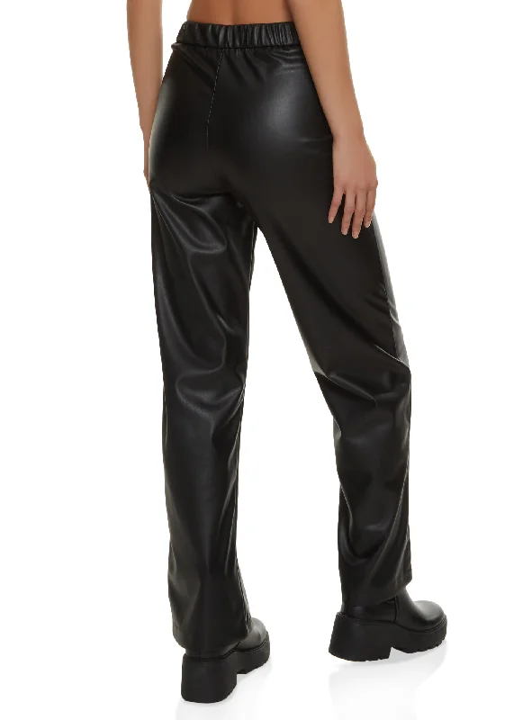 Faux Leather Solid Wide Leg Pants