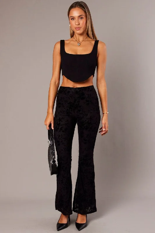 Black Flare Leg Pants Burn Out