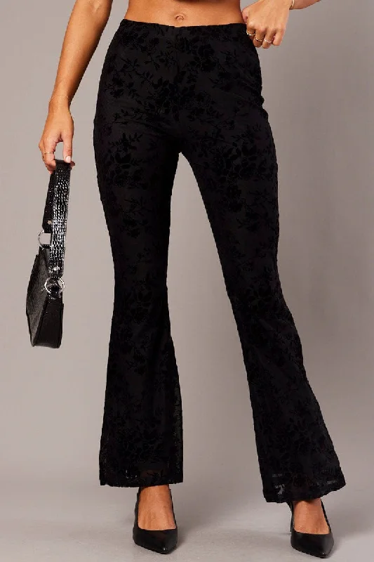 Black Flare Leg Pants Burn Out