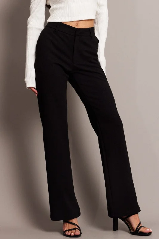 Black Flare Leg Pants Mid Rise