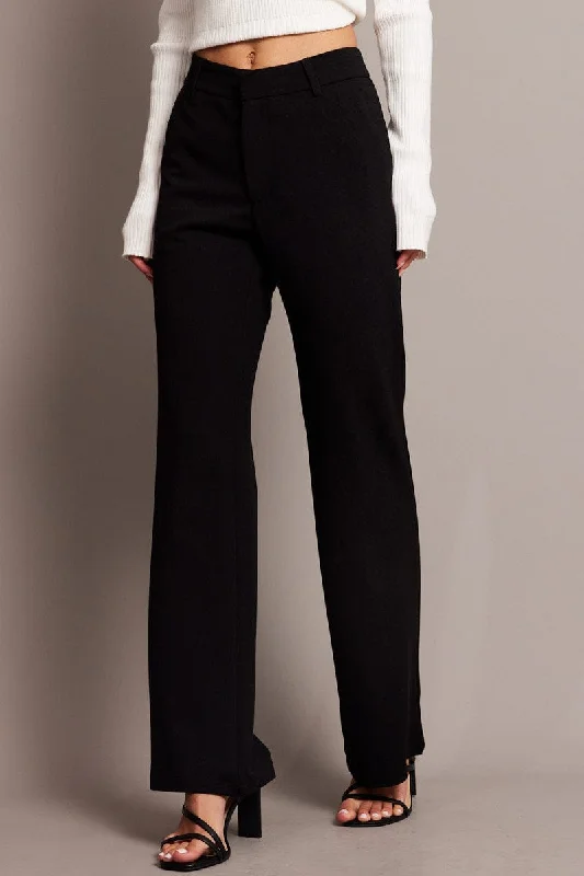 Black Flare Leg Pants Mid Rise