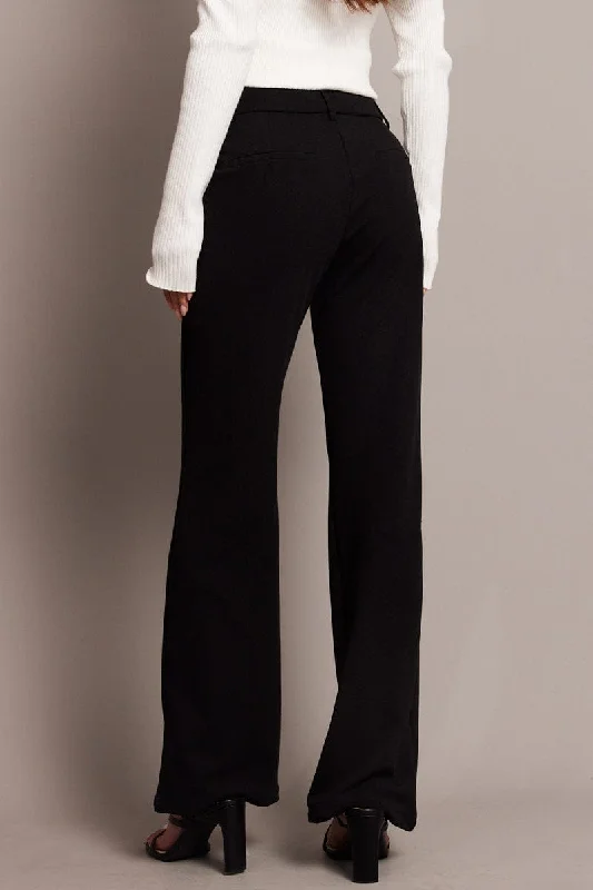 Black Flare Leg Pants Mid Rise