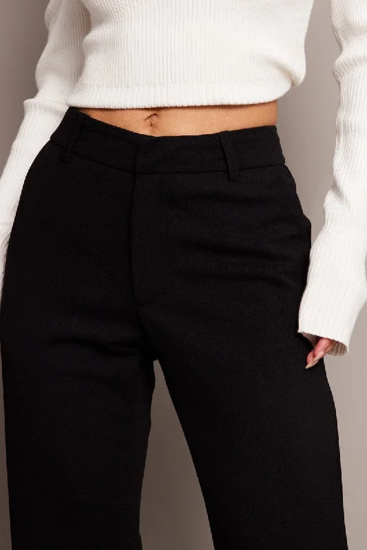 Black Flare Leg Pants Mid Rise