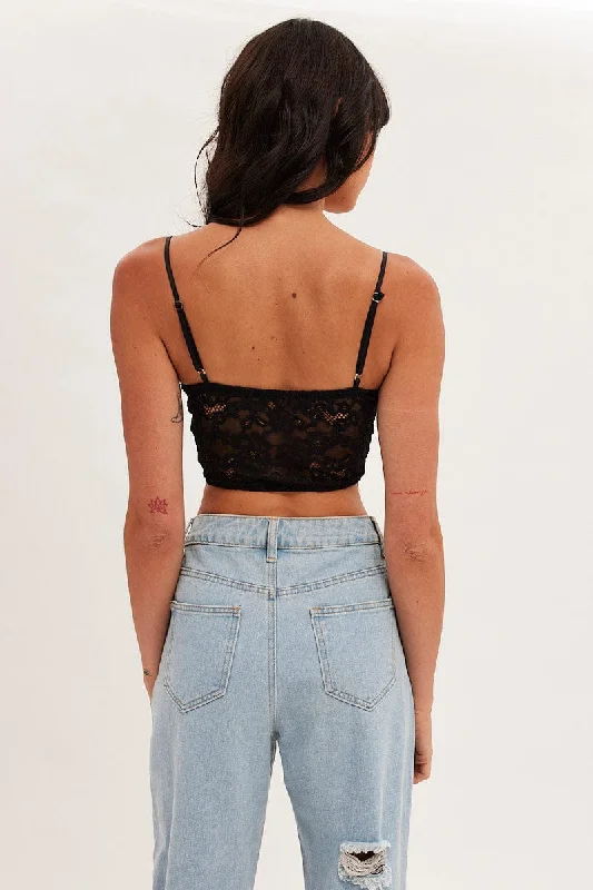 Black Floral Lace Corset Top