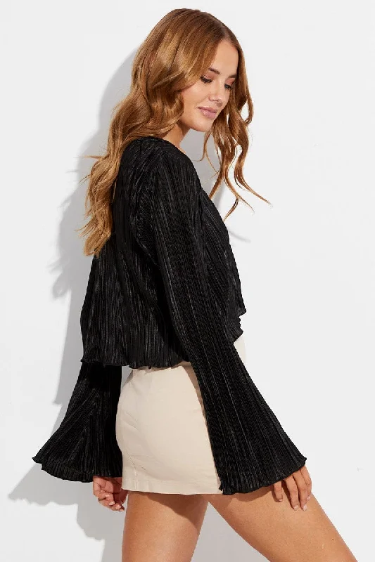 Black Jacket Long Sleeve V Neck With Chain Details