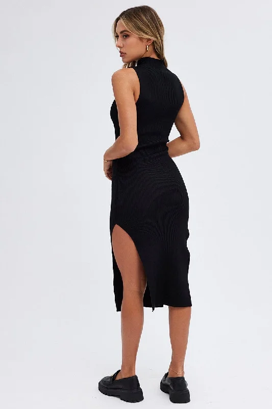 Black Knit Dress Evening Midi