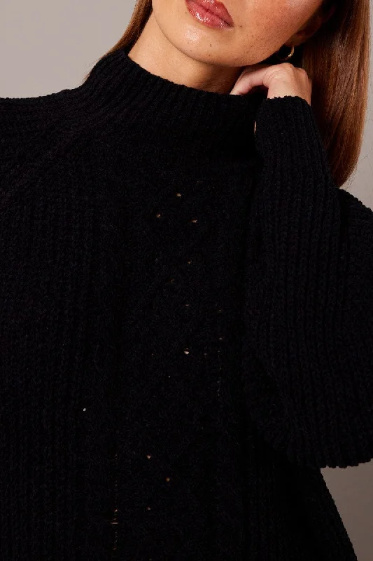 Black Knit Dress High Neck Oversized Chenille