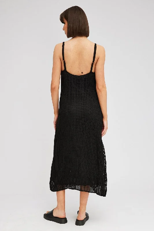 Black Knit Dress Sleeveless Maxi Crochet