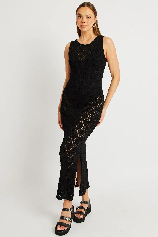 Black Knit Dress Sleeveless Maxi