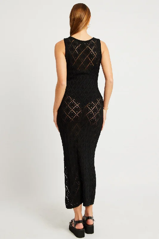 Black Knit Dress Sleeveless Maxi