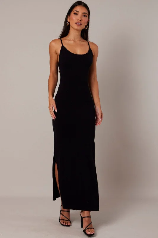 Black Knit Dress Sleeveless Maxi