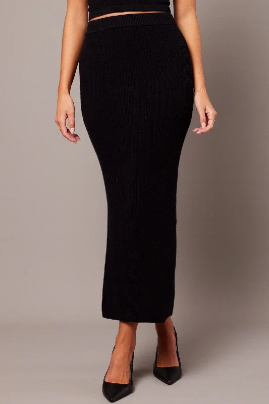 Black Knit Skirt High Rise