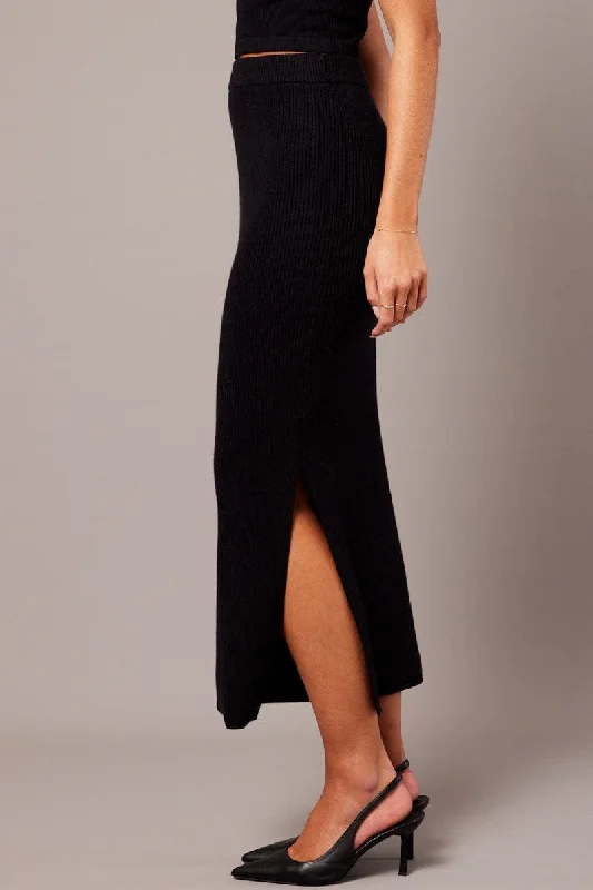 Black Knit Skirt High Rise