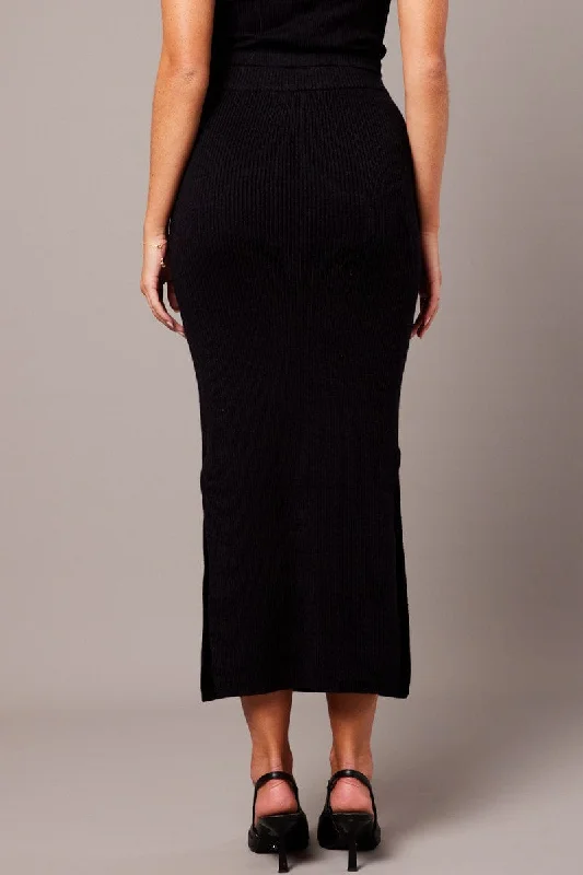 Black Knit Skirt High Rise